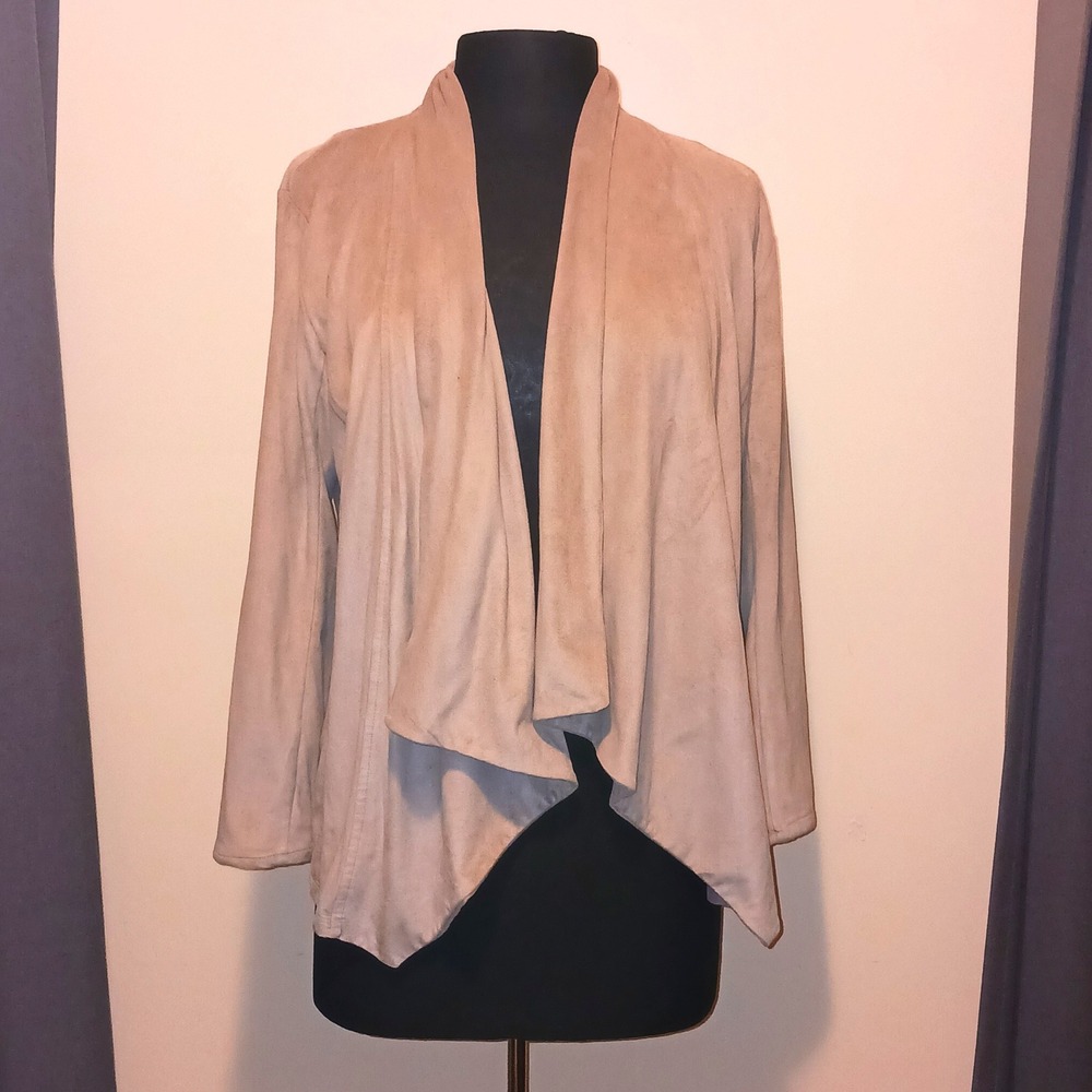 Quite Luxury Mob Wife Neutral Style & Co Faux Suede Waterfall Shacket Top L